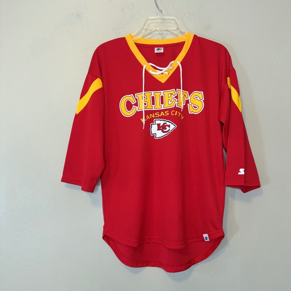 Starter Kansas City Chiefs Lace Up V-Neck Jersey Red Yellow 9S3-500 Small